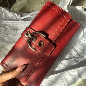 SOLD ✨Coach Red Leather Buckle-Front Women's Wallet